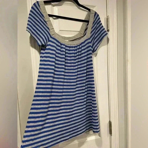 Splendid Glitter Silver Royal Blue Striped Scoop Neck Tee Shirt Dress Size XS - Picture 1 of 10